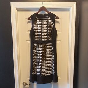 DKNY Black and White Patterned Midi Dress, Size 6